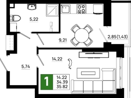 Продается 1-комнатная квартира ЖК Октябрь Парк, 5.1, 35.82  м², 4871520 рублей