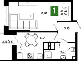 Продается 1-комнатная квартира ЖК Октябрь Парк, 5.1, 35.67  м², 4851120 рублей