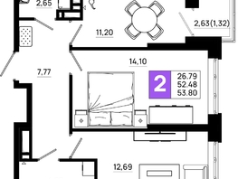 Продается 2-комнатная квартира ЖК Октябрь Парк, 5.1, 53.8  м², 7047800 рублей