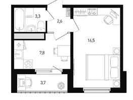 Продается 1-комнатная квартира ЖК 5 элемент Аске, лит 5-12 стр.1, сек.1,2, 32 м², 4358400 рублей