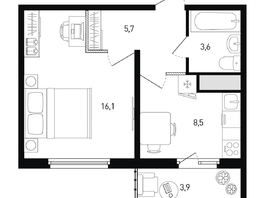 Продается 1-комнатная квартира ЖК 5 элемент Аске, лит 5-12 стр.2, сек.3,4,5,6, 35.1  м², 5328531 рублей
