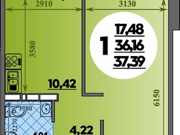 Продается 1-комнатная квартира ЖК Суворовский, литера 7, 37.39  м², 4818764 рублей