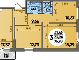 Продается 3-комнатная квартира ЖК Суворовский, литера 01, 76.78  м², 9213600 рублей