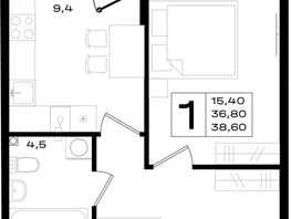 Продается 1-комнатная квартира ЖК Придонье, 38.6  м², 5018000 рублей