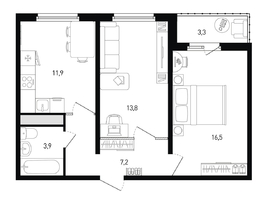 Продается 2-комнатная квартира ЖК 5 элемент Аске, лит 5-12 стр.1, сек.1,2, 55  м², 6512000 рублей