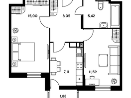 Продается 1-комнатная квартира ЖК Гринсайд, 5.1-5.5, 47.4  м², 6370000 рублей