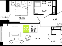 Продается 1-комнатная квартира ЖК Октябрь Парк, 5.1, 41.05  м², 5500700 рублей