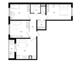 Продается 3-комнатная квартира ЖК Левенцовка Парк, лит 8-11 стр.2, сек.4,5, 74.3  м², 9677204 рублей