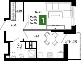 Продается 1-комнатная квартира ЖК Октябрь Парк, 5.2, 35.66  м², 4849760 рублей