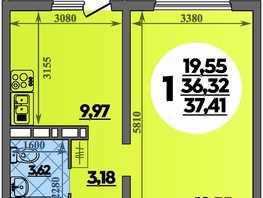 Продается 1-комнатная квартира ЖК Платовский, литер 14, 37.41  м&sup2;, 4739847 рублей