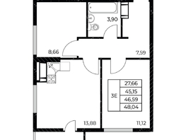 Продается 2-комнатная квартира ЖК Звезда Столицы 2, 48.04  м&sup2;, 6869720 рублей